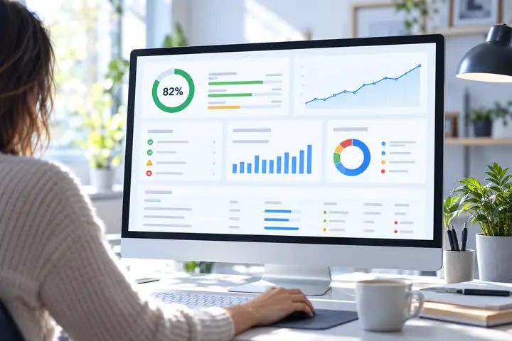 Vue d’ensemble des résultats des outils SEO et des vérifications du site dans une interface de navigateur