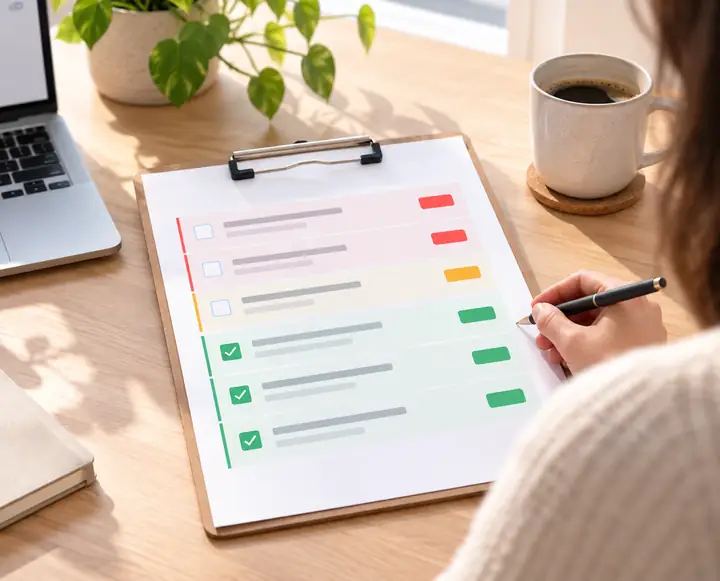 Liste de contrôle de l’optimisation d’un site web présentant les problèmes classés par priorité