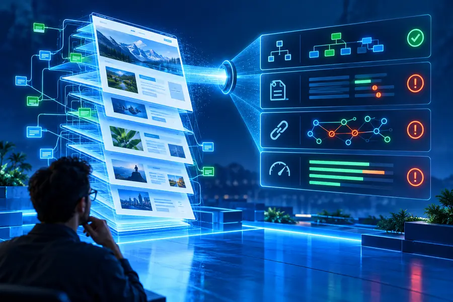 Broader website audit view with organized findings