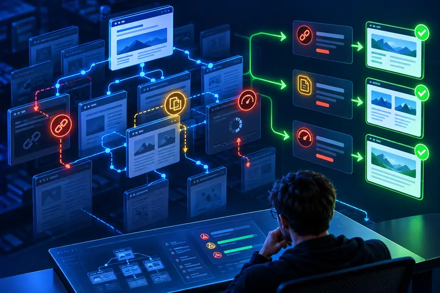 Illustration of a website audit findings interface
